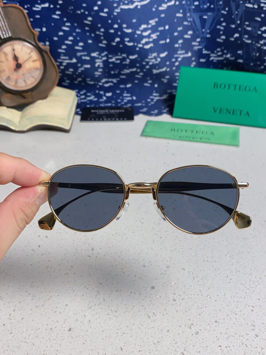 Bottega Veneta宝缇嘉 欧美时尚椭圆小框墨镜金属镜框跨境气质高级感轻奢太阳镜男女士眼镜 BV