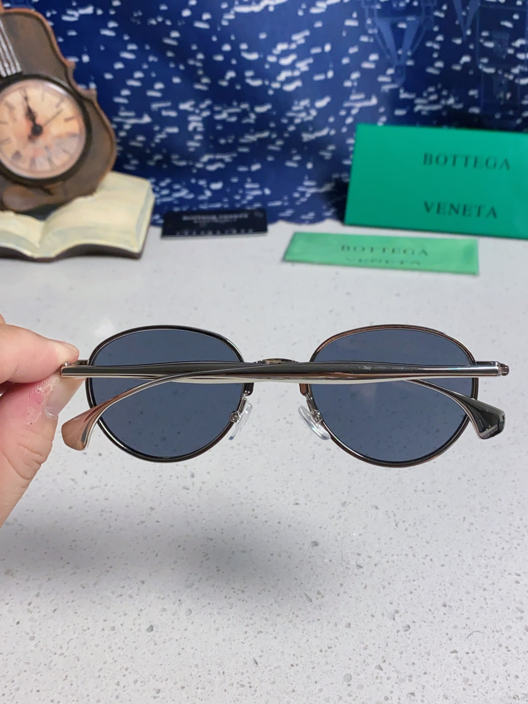 Bottega Veneta宝缇嘉 欧美时尚椭圆小框墨镜金属镜框跨境气质高级感轻奢太阳镜男女士眼镜 BV