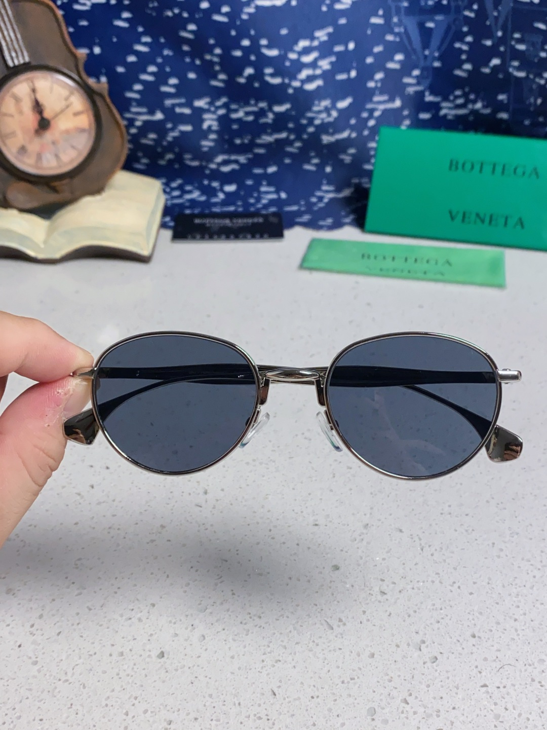 Bottega Veneta宝缇嘉 欧美时尚椭圆小框墨镜金属镜框跨境气质高级感轻奢太阳镜男女士眼镜 BV