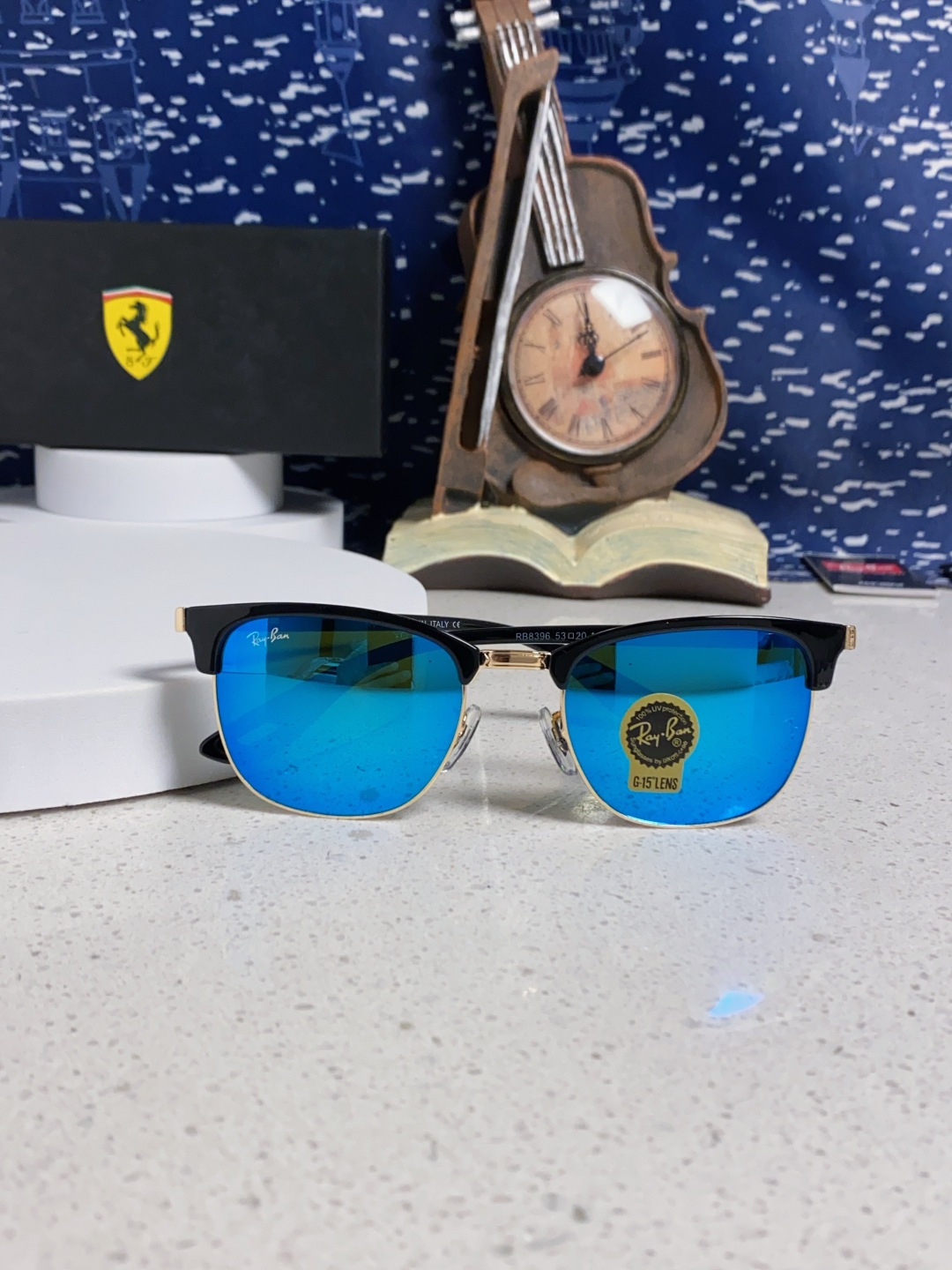 RayBan雷朋法拉利联名 2025新款 复古半框墨镜派对达人眉毛架太阳镜男女款 钢化玻璃镜片 情侣墨镜