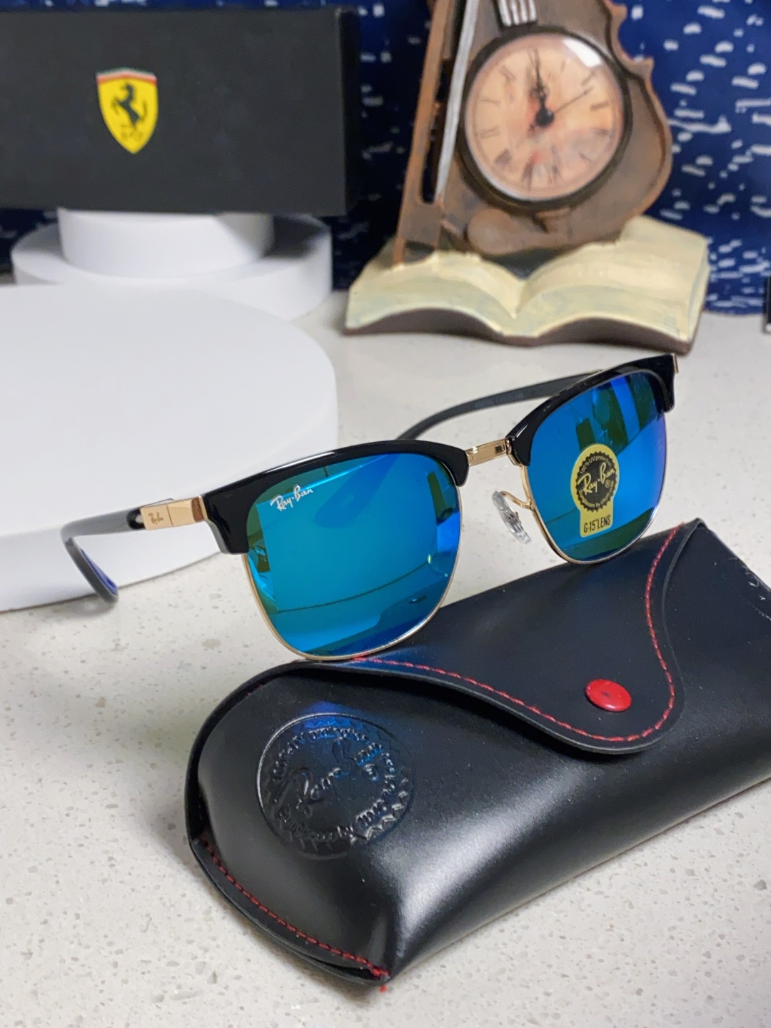 RayBan雷朋法拉利联名 2025新款 复古半框墨镜派对达人眉毛架太阳镜男女款 钢化玻璃镜片 情侣墨镜