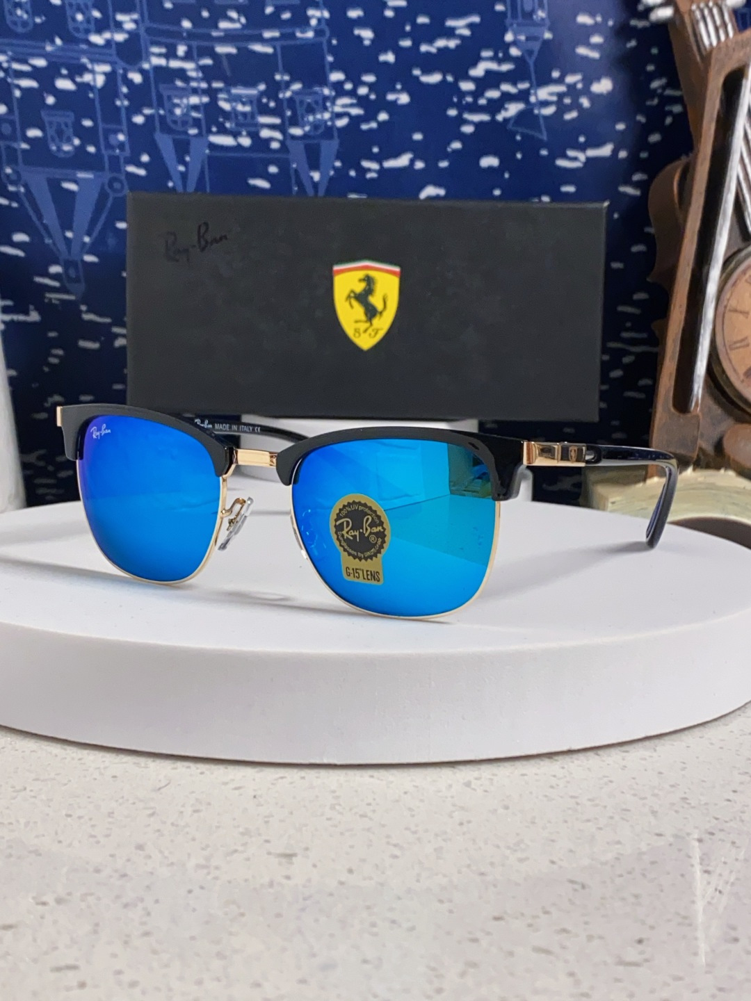 RayBan雷朋法拉利联名 2025新款 复古半框墨镜派对达人眉毛架太阳镜男女款 钢化玻璃镜片 情侣墨镜