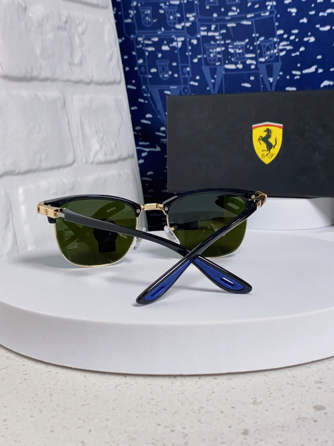 RayBan雷朋法拉利联名 2025新款 复古半框墨镜派对达人眉毛架太阳镜男女款 钢化玻璃镜片 情侣墨镜