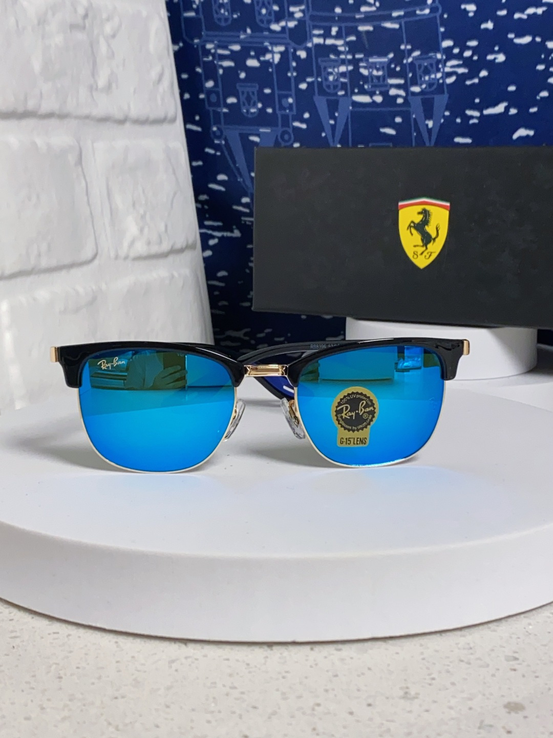 RayBan雷朋法拉利联名 2025新款 复古半框墨镜派对达人眉毛架太阳镜男女款 钢化玻璃镜片 情侣墨镜