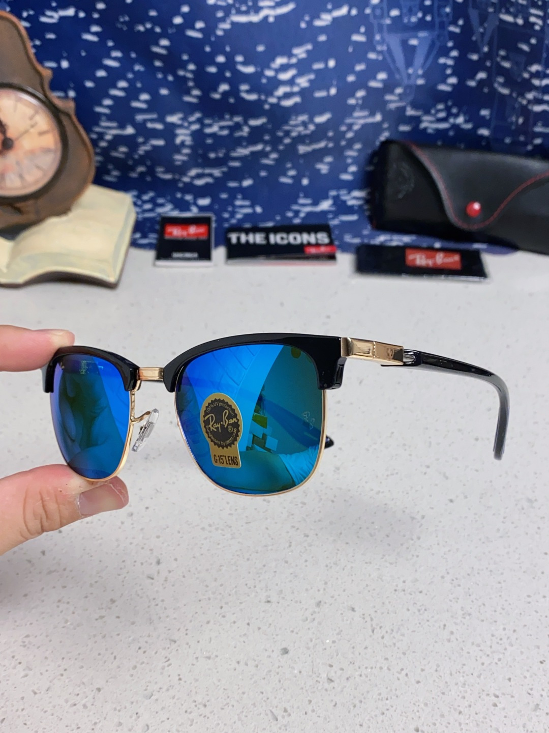 RayBan雷朋法拉利联名 2025新款 复古半框墨镜派对达人眉毛架太阳镜男女款 钢化玻璃镜片 情侣墨镜