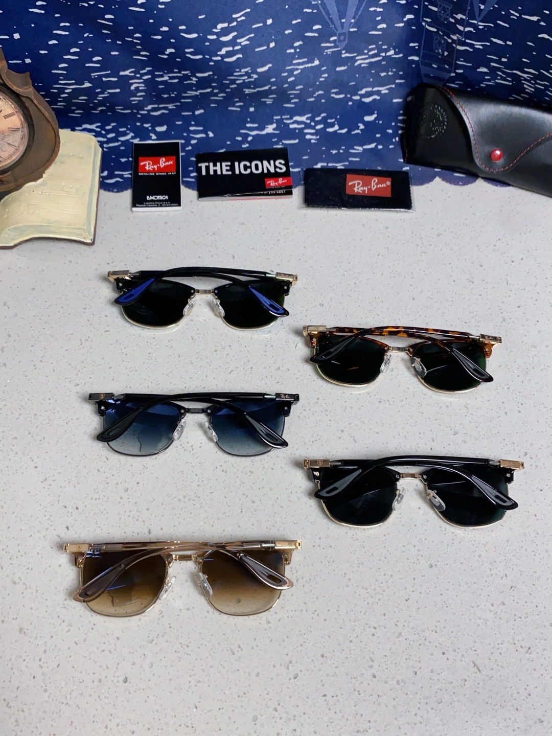 RayBan雷朋法拉利联名 2025新款 复古半框墨镜派对达人眉毛架太阳镜男女款 钢化玻璃镜片 情侣墨镜