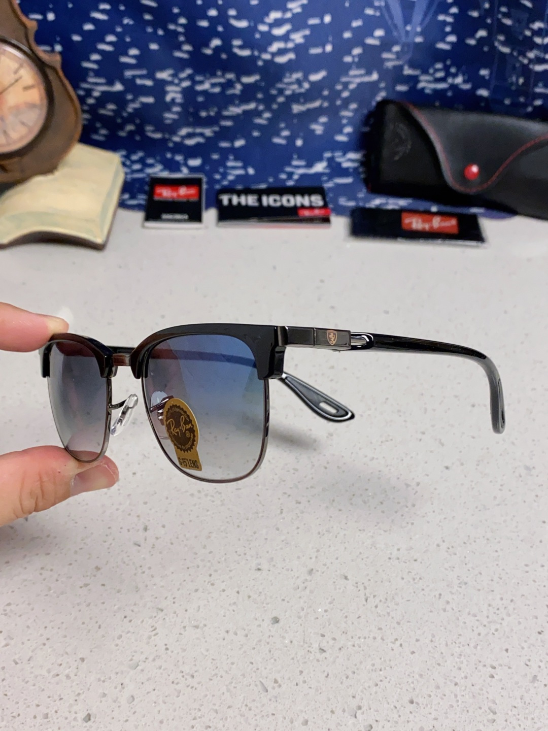 RayBan雷朋法拉利联名 2025新款 复古半框墨镜派对达人眉毛架太阳镜男女款 钢化玻璃镜片 情侣墨镜