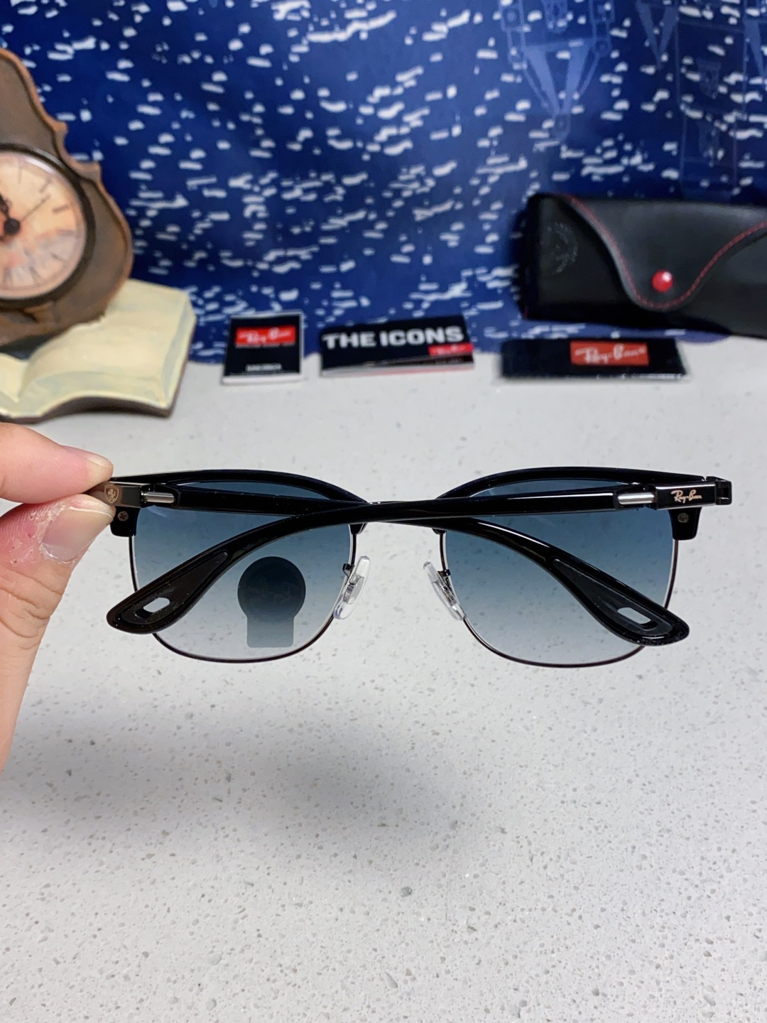 RayBan雷朋法拉利联名 2025新款 复古半框墨镜派对达人眉毛架太阳镜男女款 钢化玻璃镜片 情侣墨镜