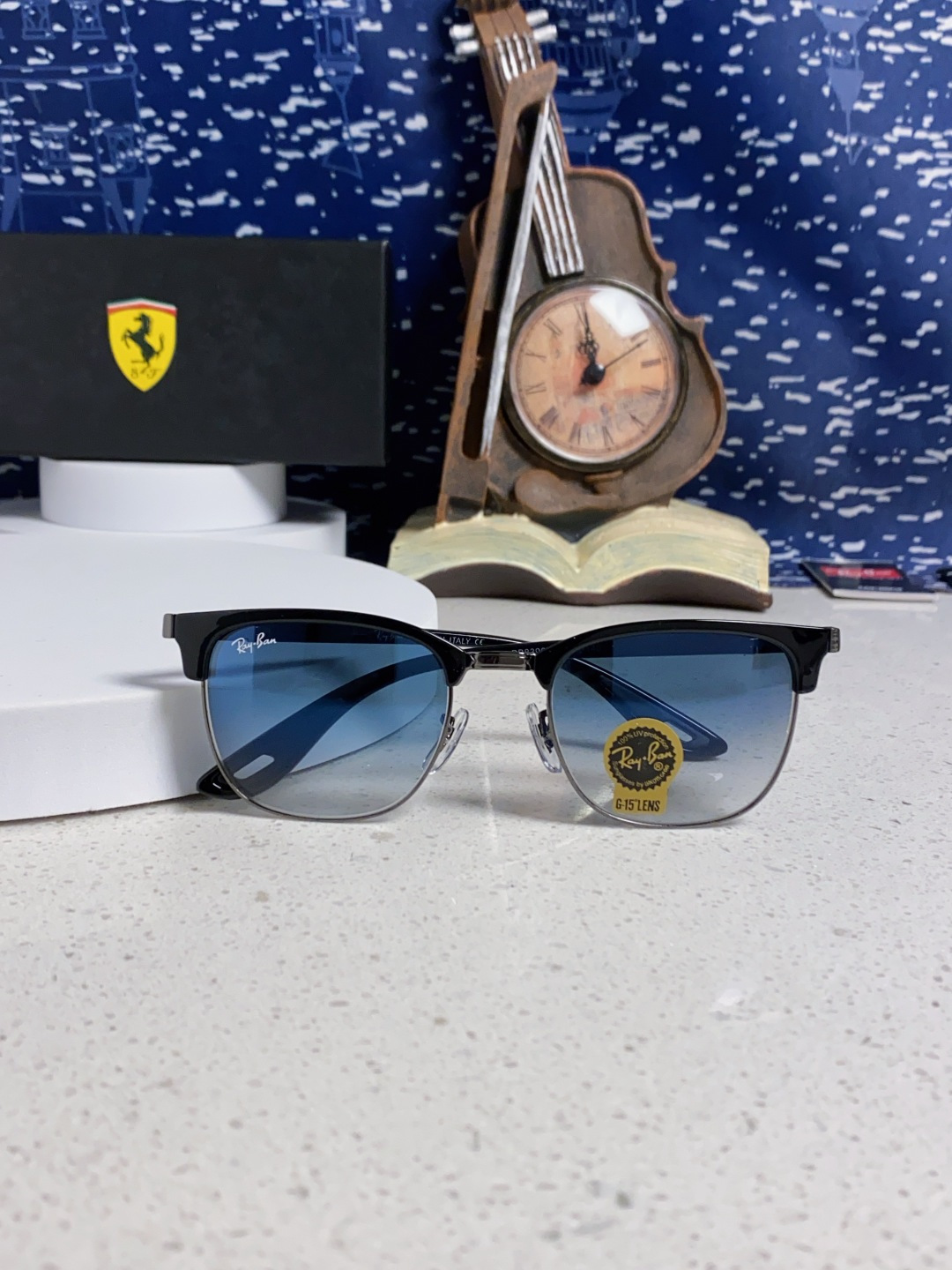 RayBan雷朋法拉利联名 2025新款 复古半框墨镜派对达人眉毛架太阳镜男女款 钢化玻璃镜片 情侣墨镜