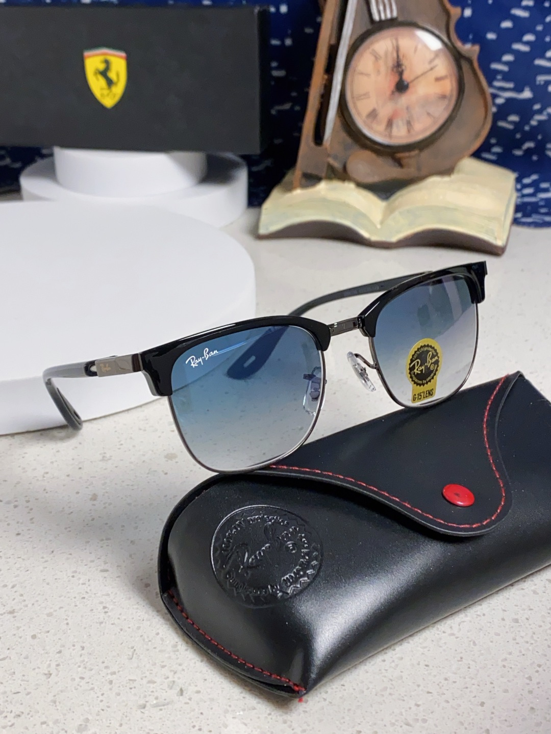 RayBan雷朋法拉利联名 2025新款 复古半框墨镜派对达人眉毛架太阳镜男女款 钢化玻璃镜片 情侣墨镜