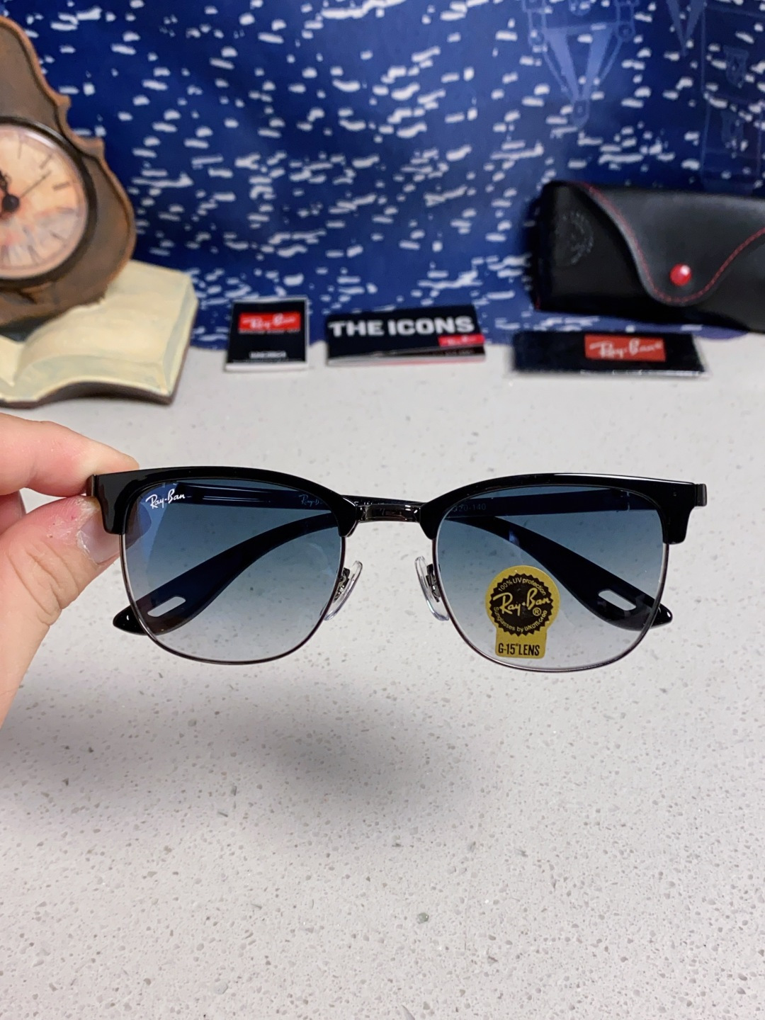 RayBan雷朋法拉利联名 2025新款 复古半框墨镜派对达人眉毛架太阳镜男女款 钢化玻璃镜片 情侣墨镜