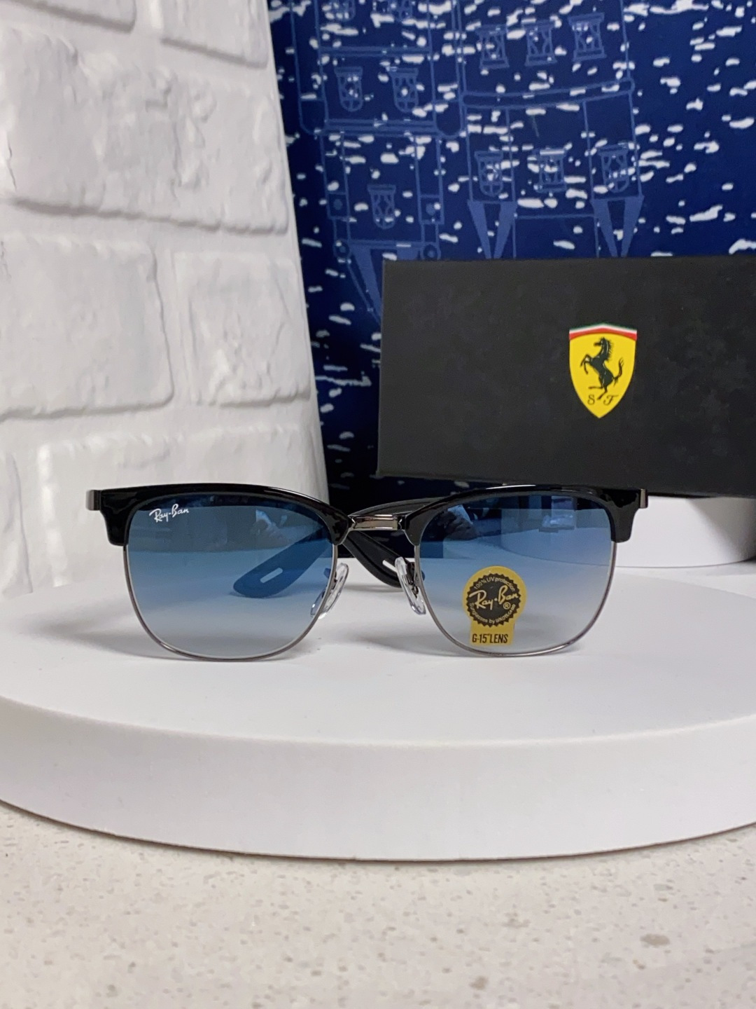 RayBan雷朋法拉利联名 2025新款 复古半框墨镜派对达人眉毛架太阳镜男女款 钢化玻璃镜片 情侣墨镜