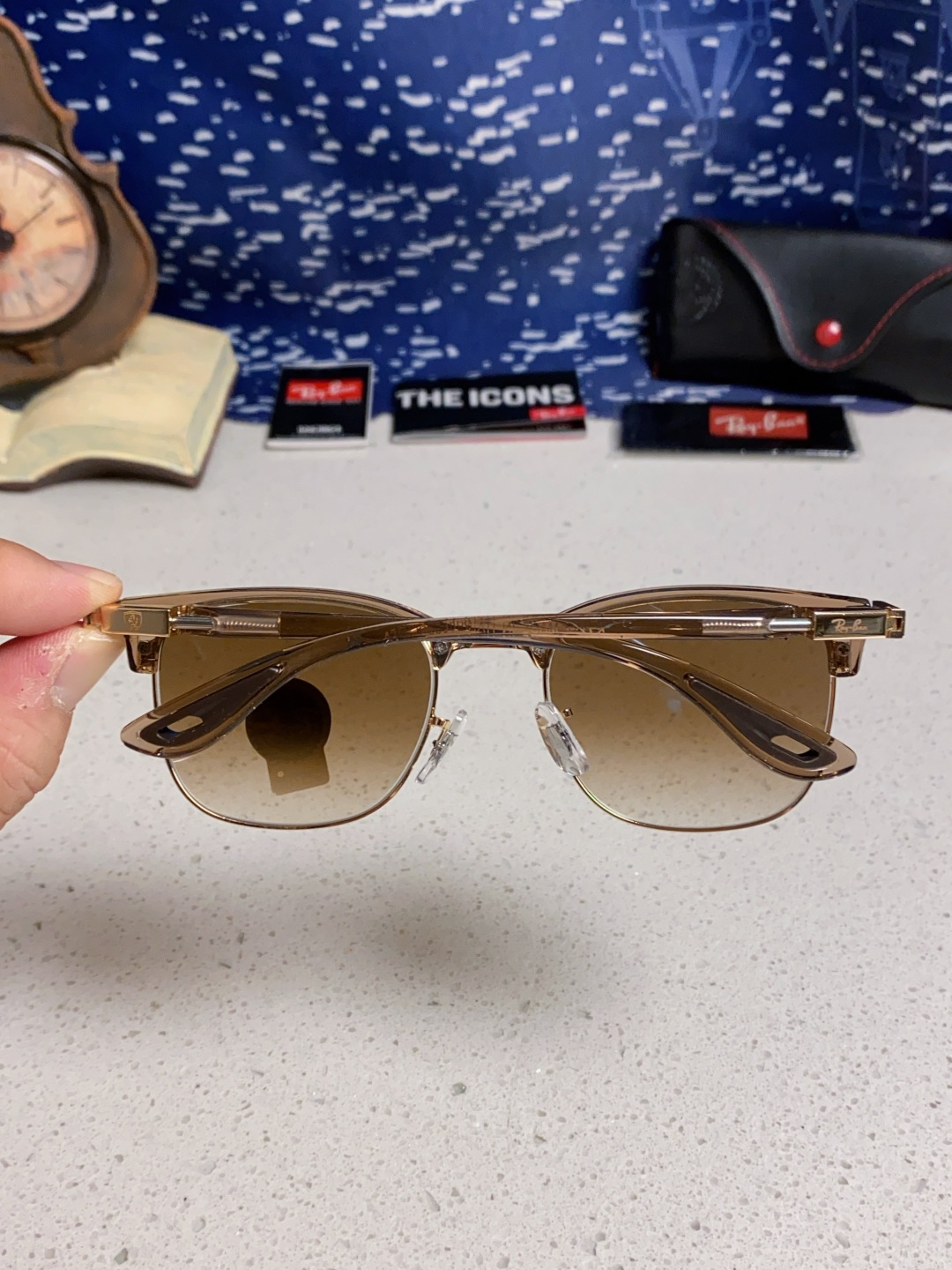 RayBan雷朋法拉利联名 2025新款 复古半框墨镜派对达人眉毛架太阳镜男女款 钢化玻璃镜片 情侣墨镜