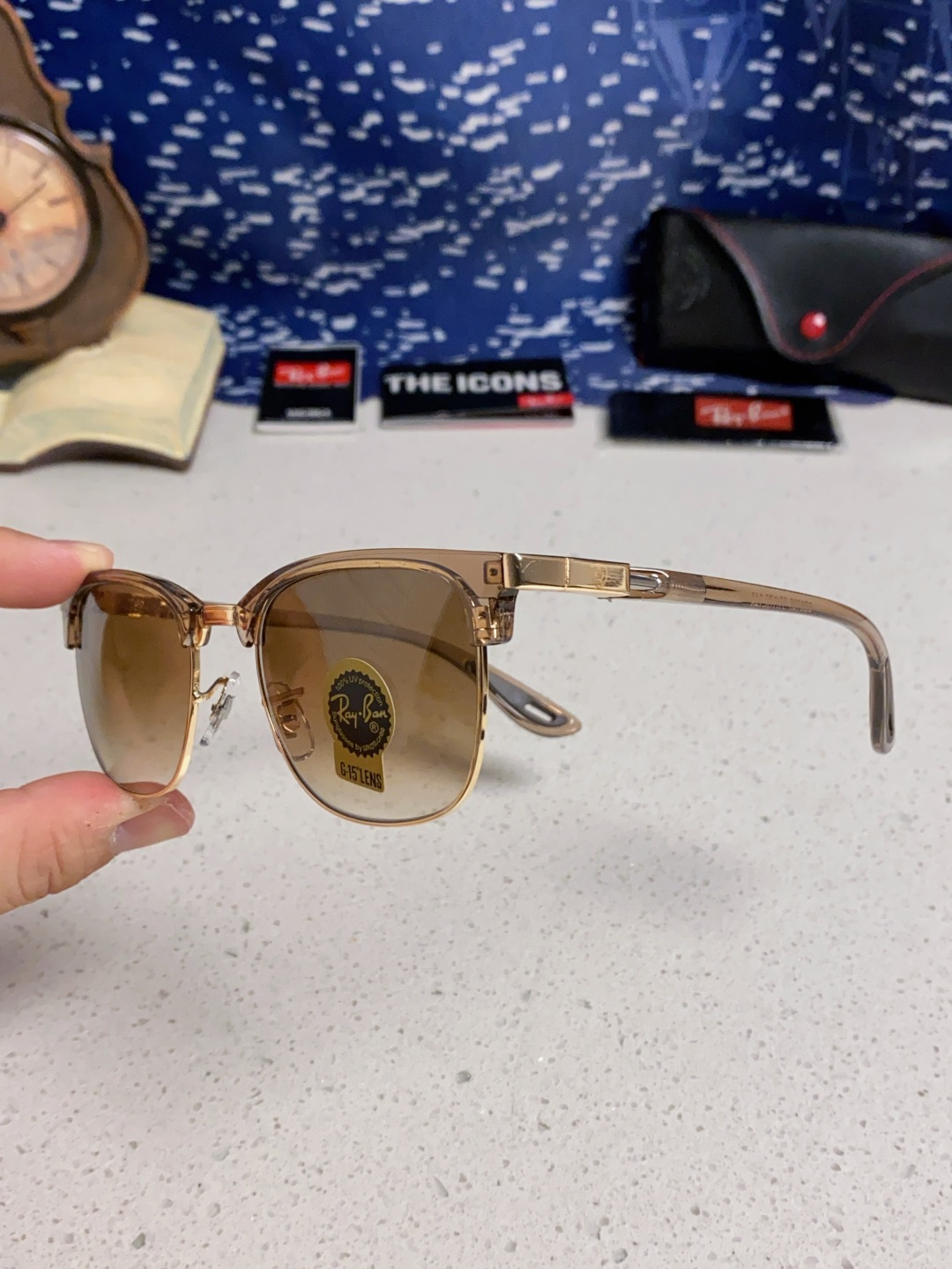 RayBan雷朋法拉利联名 2025新款 复古半框墨镜派对达人眉毛架太阳镜男女款 钢化玻璃镜片 情侣墨镜