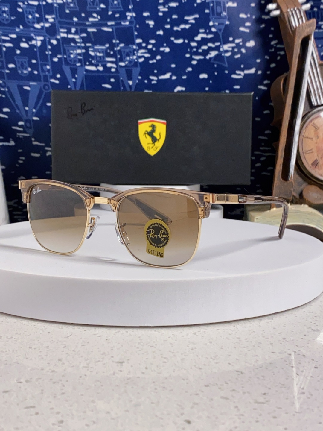 RayBan雷朋法拉利联名 2025新款 复古半框墨镜派对达人眉毛架太阳镜男女款 钢化玻璃镜片 情侣墨镜