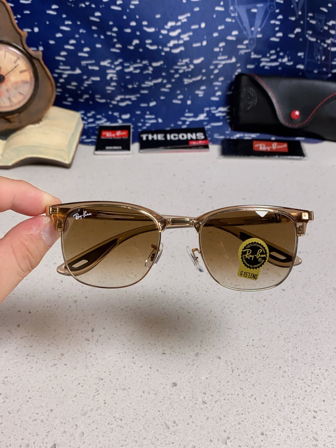 RayBan雷朋法拉利联名 2025新款 复古半框墨镜派对达人眉毛架太阳镜男女款 钢化玻璃镜片 情侣墨镜