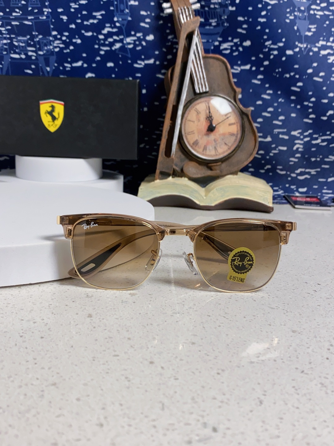 RayBan雷朋法拉利联名 2025新款 复古半框墨镜派对达人眉毛架太阳镜男女款 钢化玻璃镜片 情侣墨镜