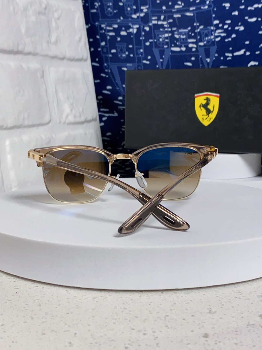 RayBan雷朋法拉利联名 2025新款 复古半框墨镜派对达人眉毛架太阳镜男女款 钢化玻璃镜片 情侣墨镜