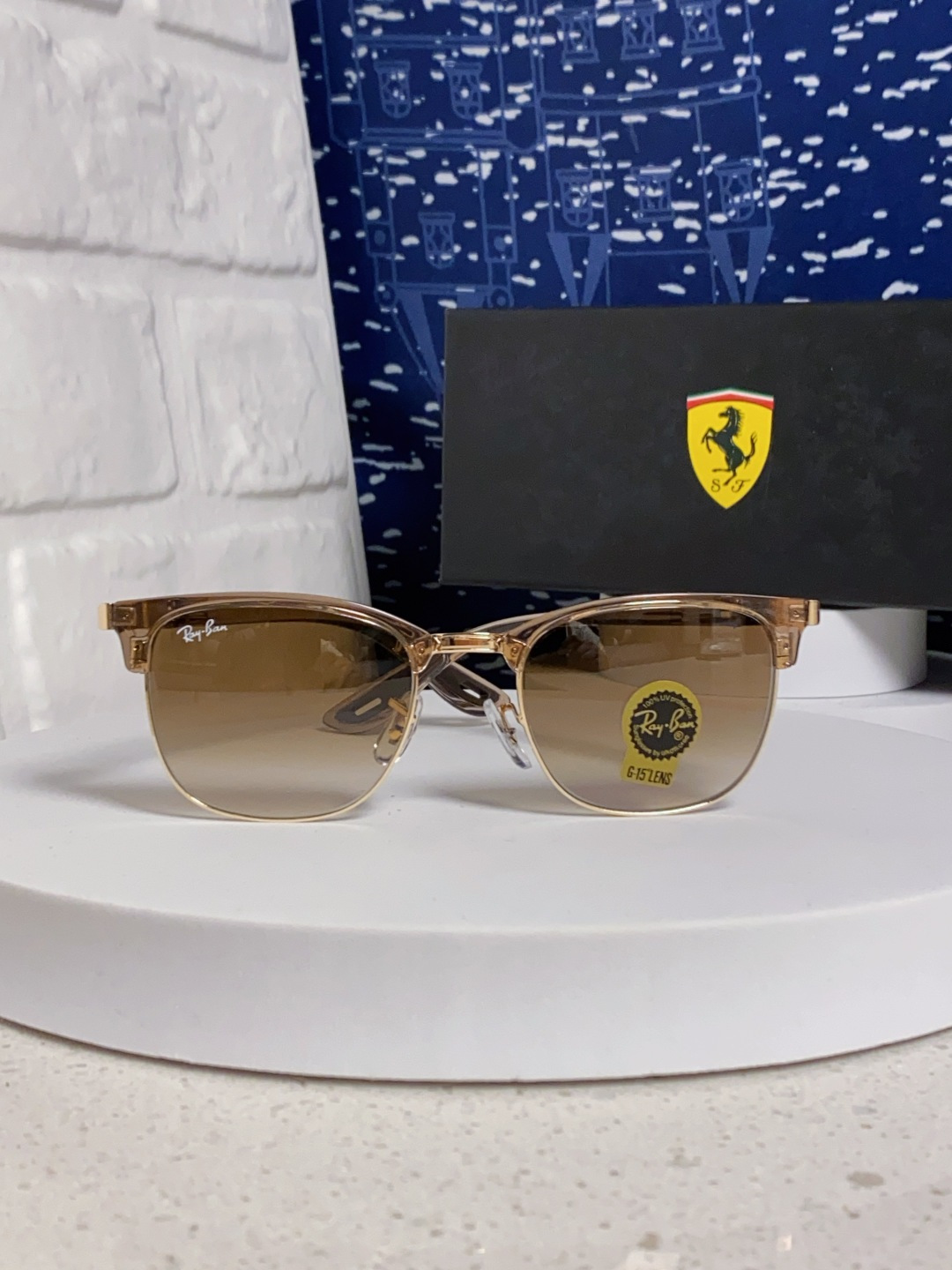 RayBan雷朋法拉利联名 2025新款 复古半框墨镜派对达人眉毛架太阳镜男女款 钢化玻璃镜片 情侣墨镜