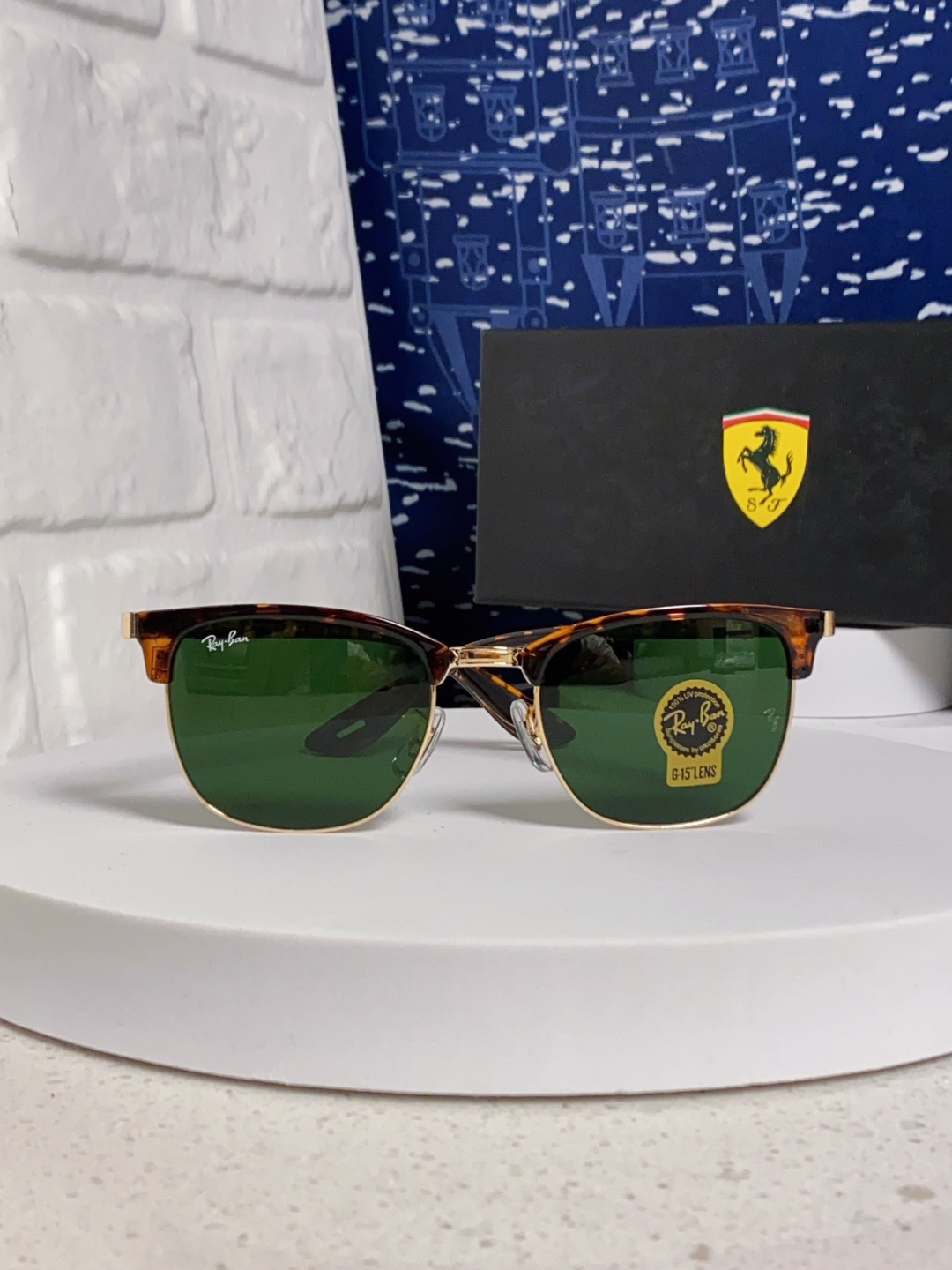 RayBan雷朋法拉利联名 2025新款 复古半框墨镜派对达人眉毛架太阳镜男女款 钢化玻璃镜片 情侣墨镜