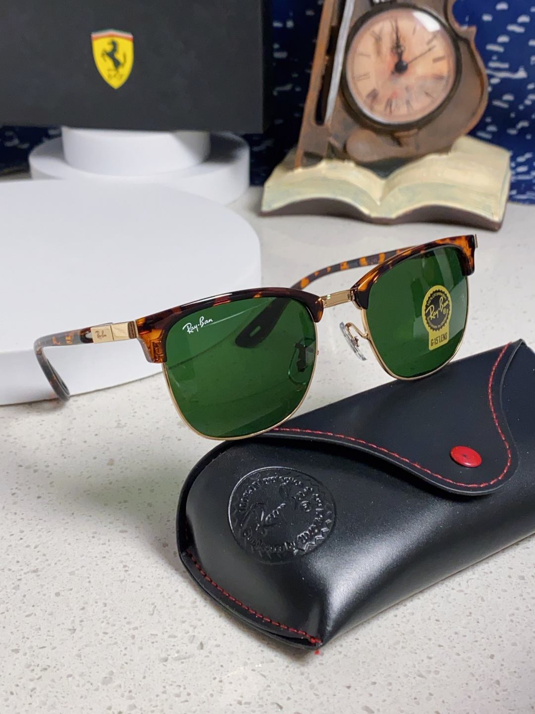 RayBan雷朋法拉利联名 2025新款 复古半框墨镜派对达人眉毛架太阳镜男女款 钢化玻璃镜片 情侣墨镜