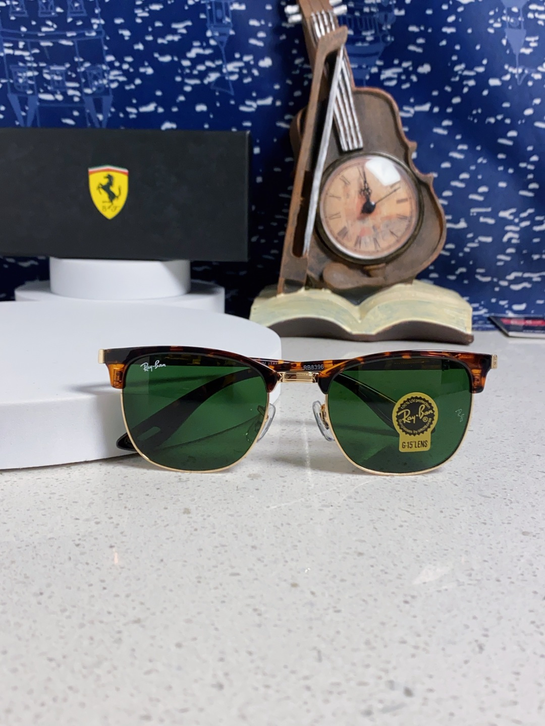 RayBan雷朋法拉利联名 2025新款 复古半框墨镜派对达人眉毛架太阳镜男女款 钢化玻璃镜片 情侣墨镜