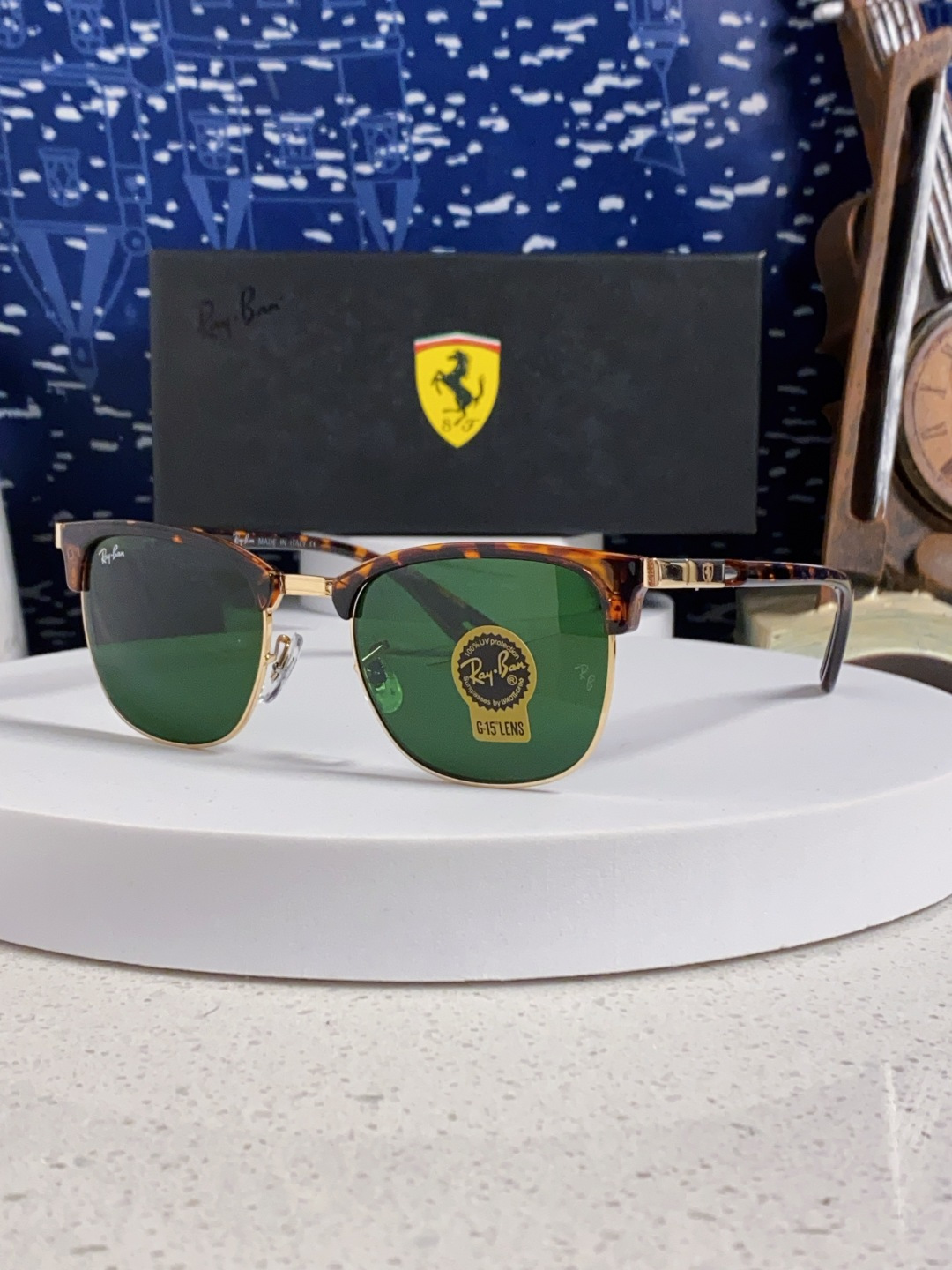 RayBan雷朋法拉利联名 2025新款 复古半框墨镜派对达人眉毛架太阳镜男女款 钢化玻璃镜片 情侣墨镜