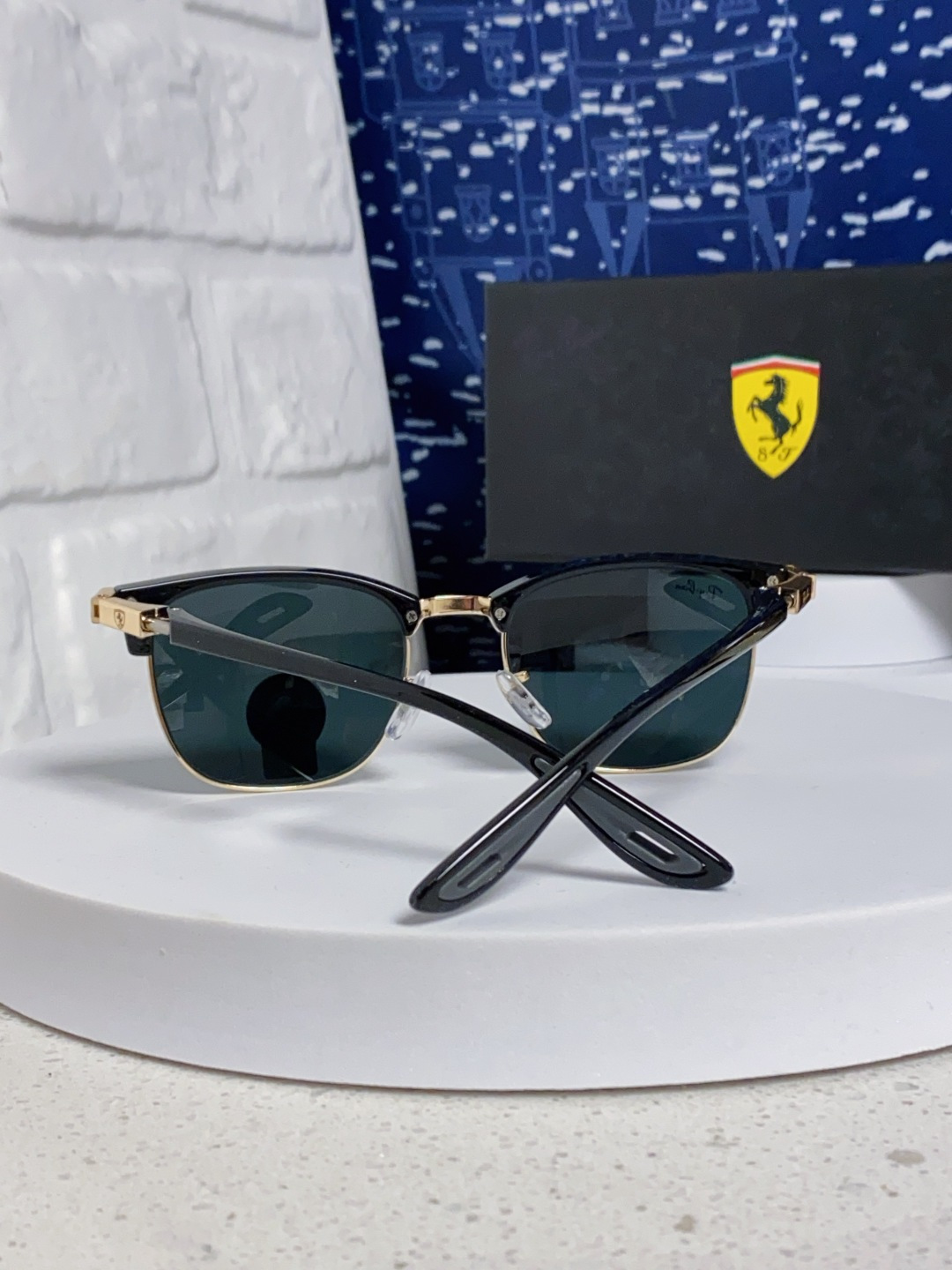 RayBan雷朋法拉利联名 2025新款 复古半框墨镜派对达人眉毛架太阳镜男女款 钢化玻璃镜片 情侣墨镜