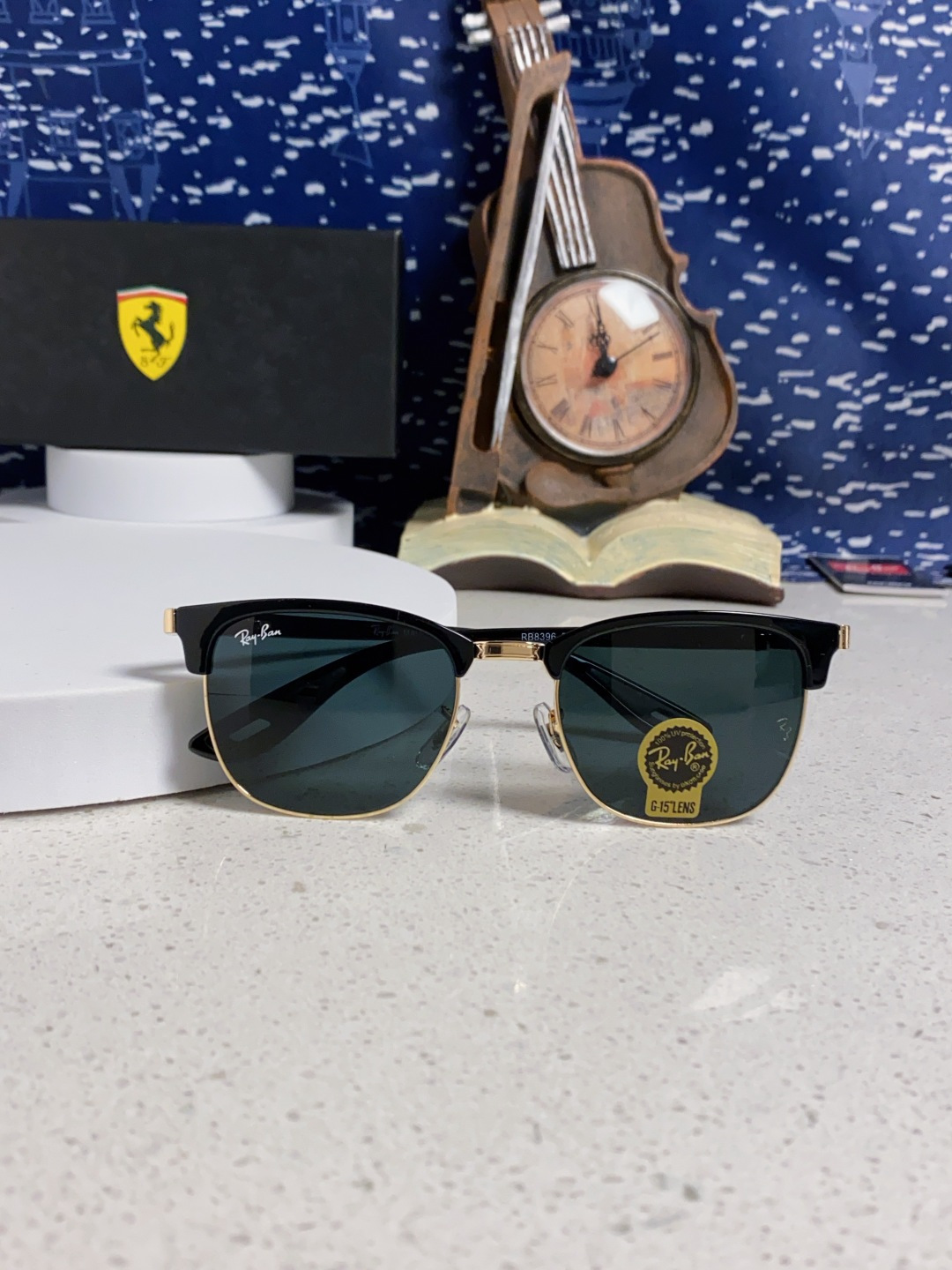 RayBan雷朋法拉利联名 2025新款 复古半框墨镜派对达人眉毛架太阳镜男女款 钢化玻璃镜片 情侣墨镜