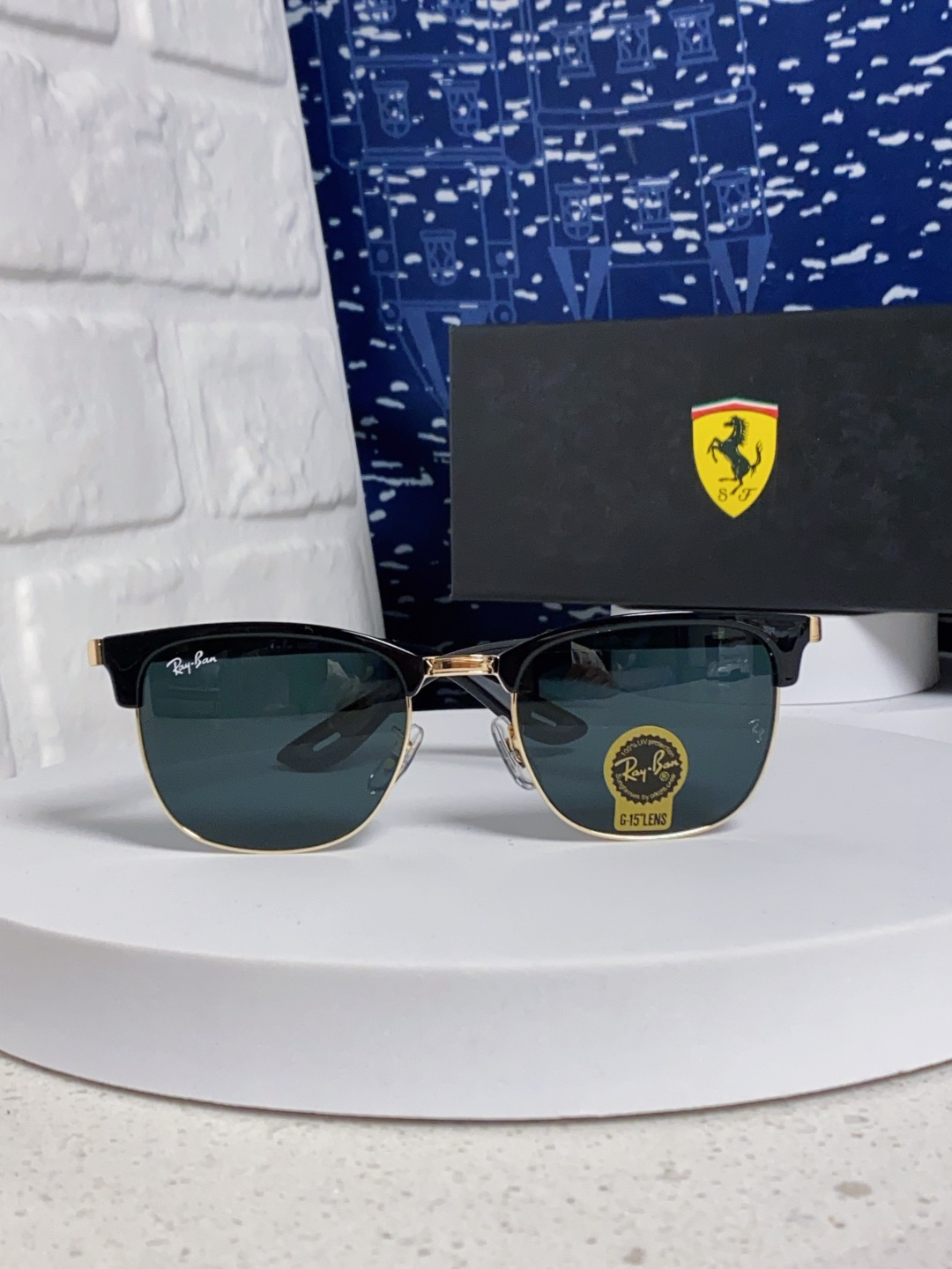 RayBan雷朋法拉利联名 2025新款 复古半框墨镜派对达人眉毛架太阳镜男女款 钢化玻璃镜片 情侣墨镜