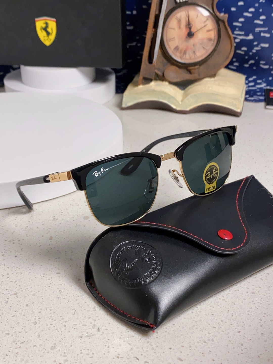 RayBan雷朋法拉利联名 2025新款 复古半框墨镜派对达人眉毛架太阳镜男女款 钢化玻璃镜片 情侣墨镜