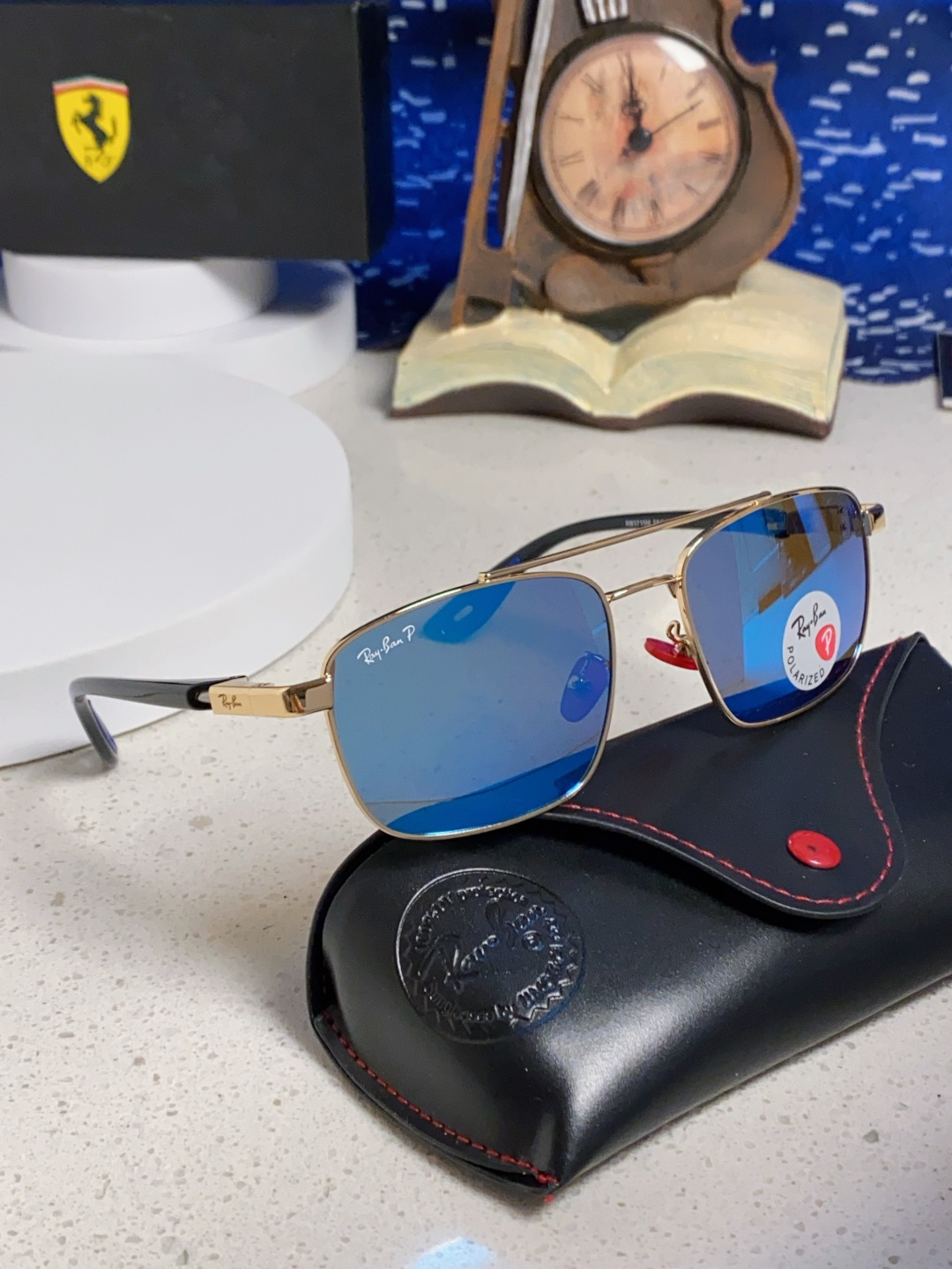 RayBa雷朋法拉利联名款 经典方形男士开车偏光太阳镜 RB3715M