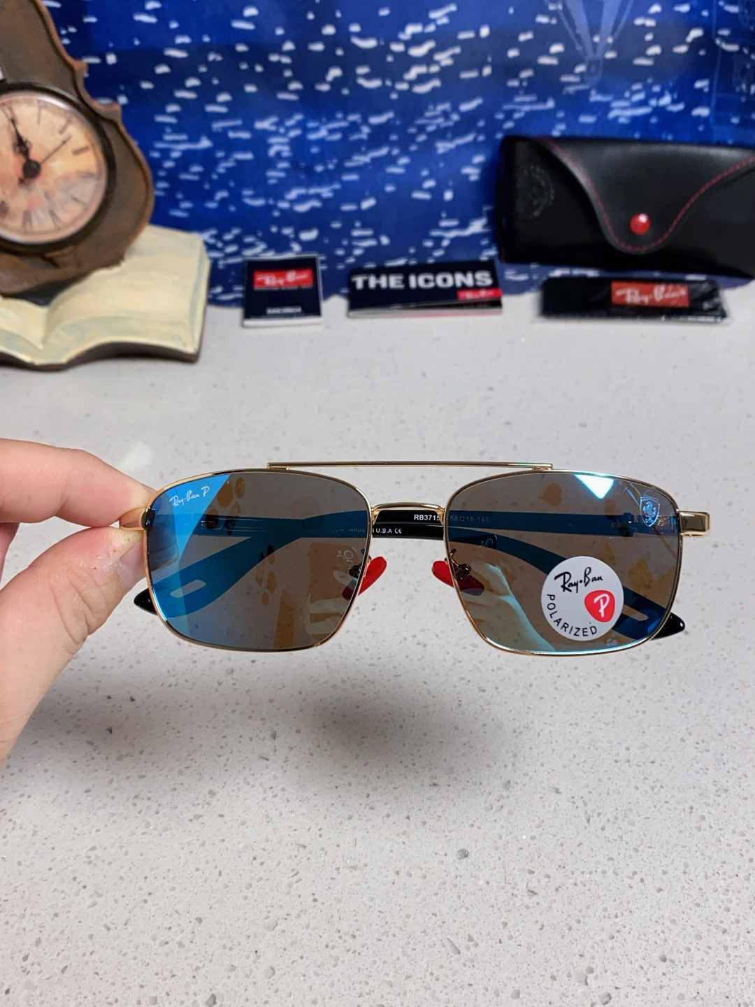 RayBa雷朋法拉利联名款 经典方形男士开车偏光太阳镜 RB3715M