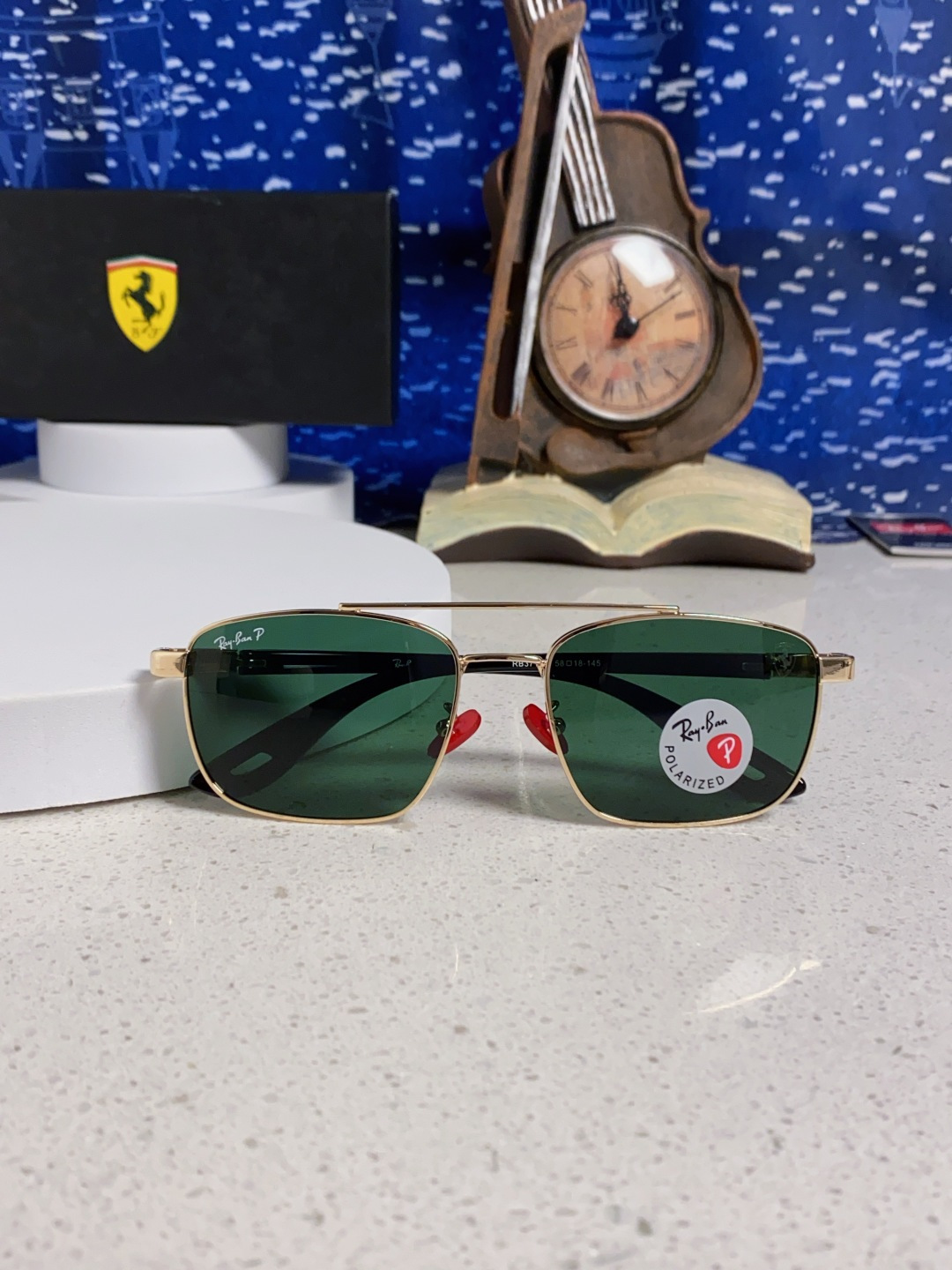 RayBa雷朋法拉利联名款 经典方形男士开车偏光太阳镜 RB3715M