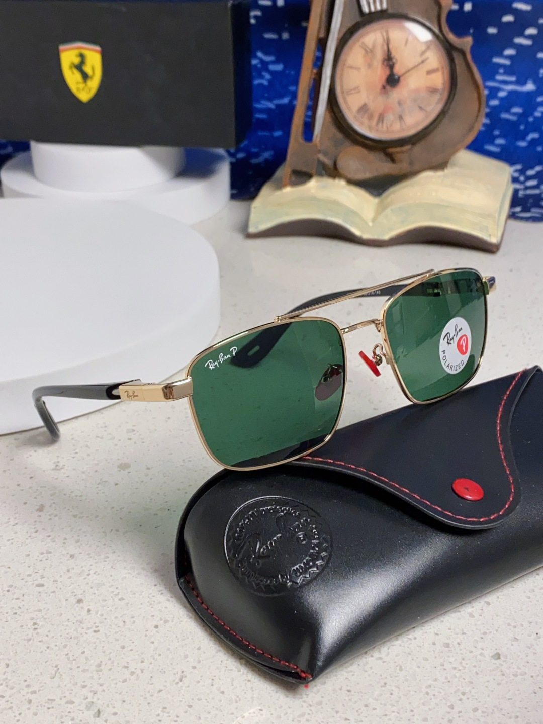 RayBa雷朋法拉利联名款 经典方形男士开车偏光太阳镜 RB3715M