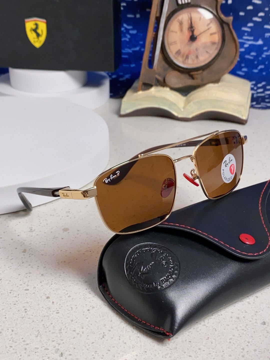 RayBa雷朋法拉利联名款 经典方形男士开车偏光太阳镜 RB3715M