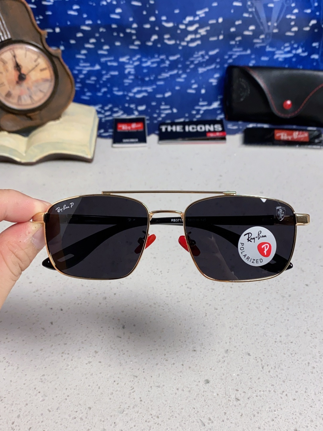 RayBa雷朋法拉利联名款 经典方形男士开车偏光太阳镜 RB3715M