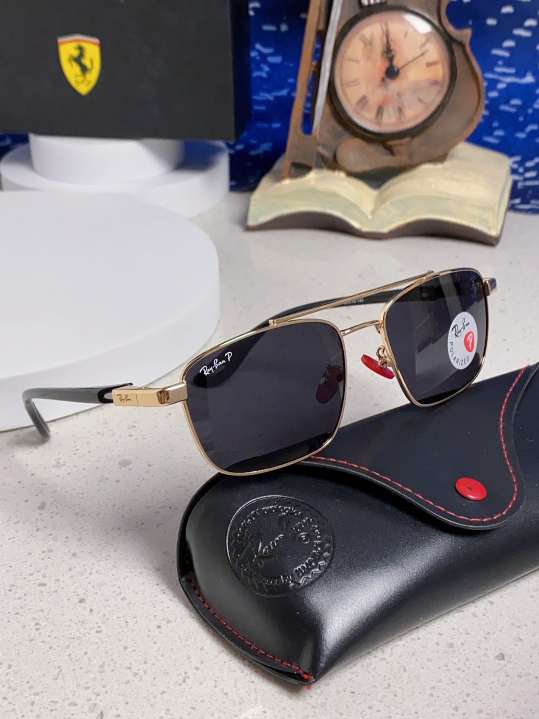RayBa雷朋法拉利联名款 经典方形男士开车偏光太阳镜 RB3715M