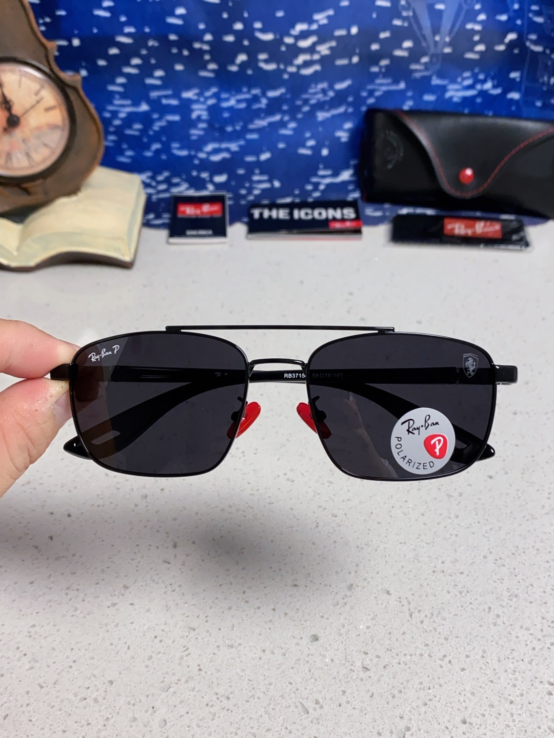 RayBa雷朋法拉利联名款 经典方形男士开车偏光太阳镜 RB3715M