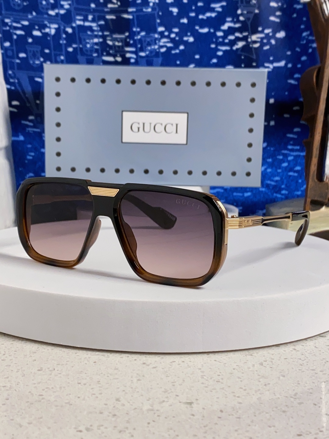 Gucci古奇 2025新款限量版金属飞行员太阳镜男女通用防紫外线墨镜