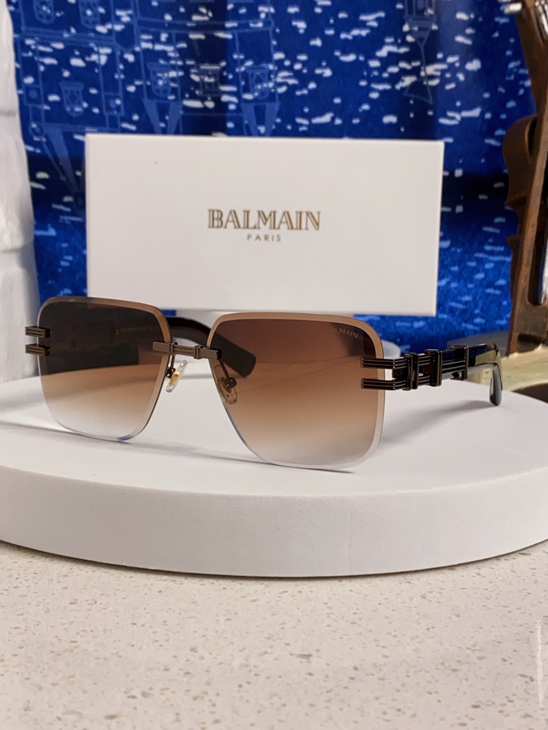 Balmain巴尔曼 2025新款无框太阳眼镜男士大脸开车驾驶防紫外线时尚方形墨镜商务休闲高端 男女通用