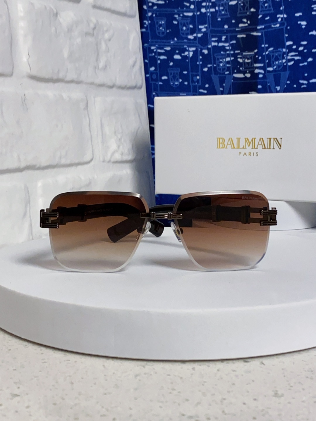 Balmain巴尔曼 2025新款无框太阳眼镜男士大脸开车驾驶防紫外线时尚方形墨镜商务休闲高端 男女通用