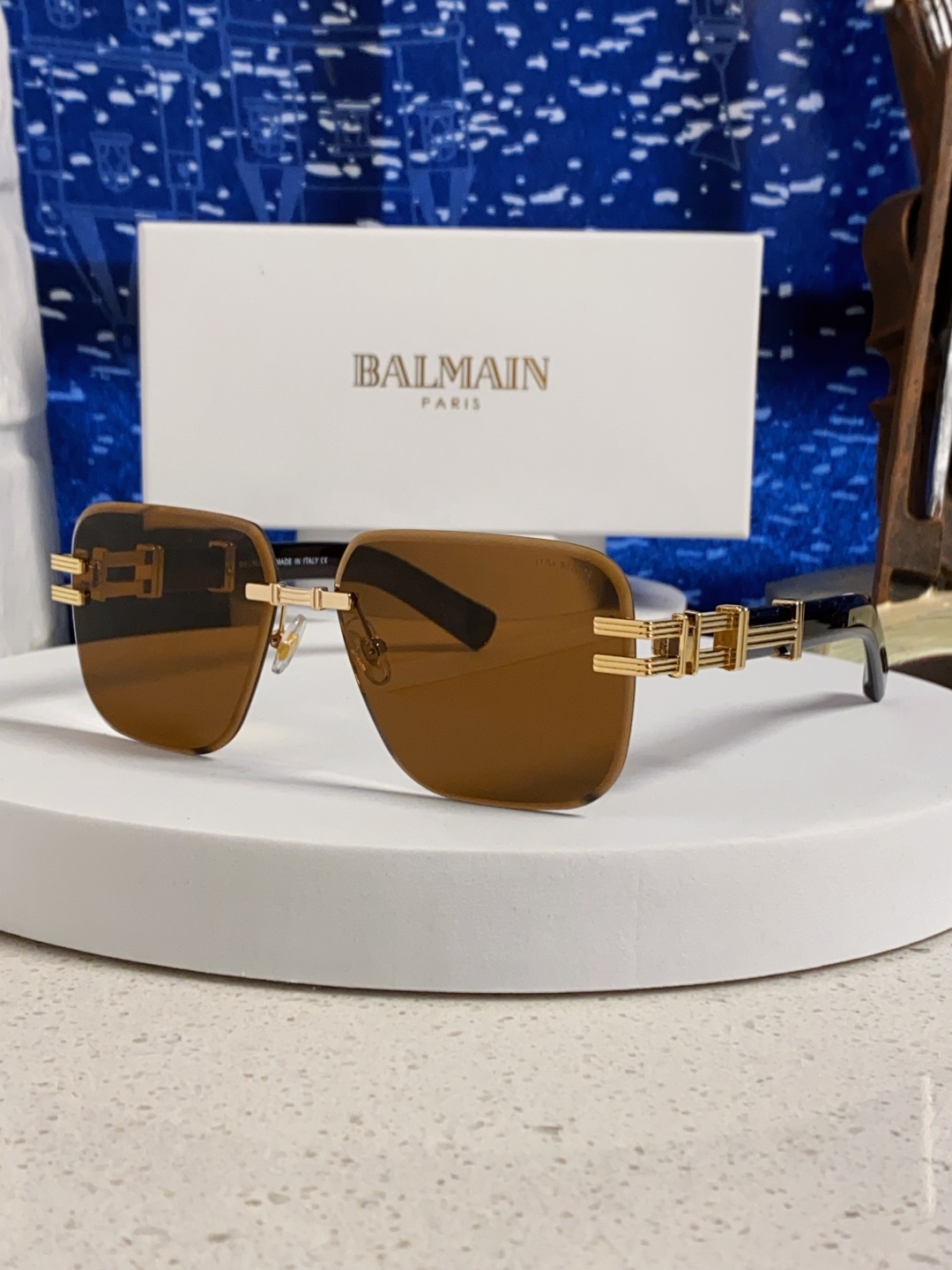 Balmain巴尔曼 2025新款无框太阳眼镜男士大脸开车驾驶防紫外线时尚方形墨镜商务休闲高端 男女通用
