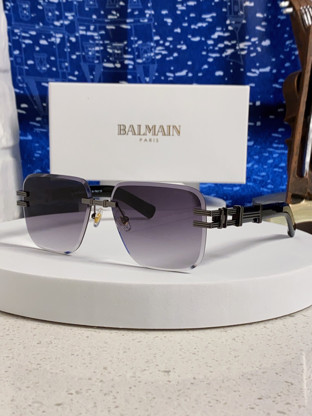 Balmain巴尔曼 2025新款无框太阳眼镜男士大脸开车驾驶防紫外线时尚方形墨镜商务休闲高端 男女通用