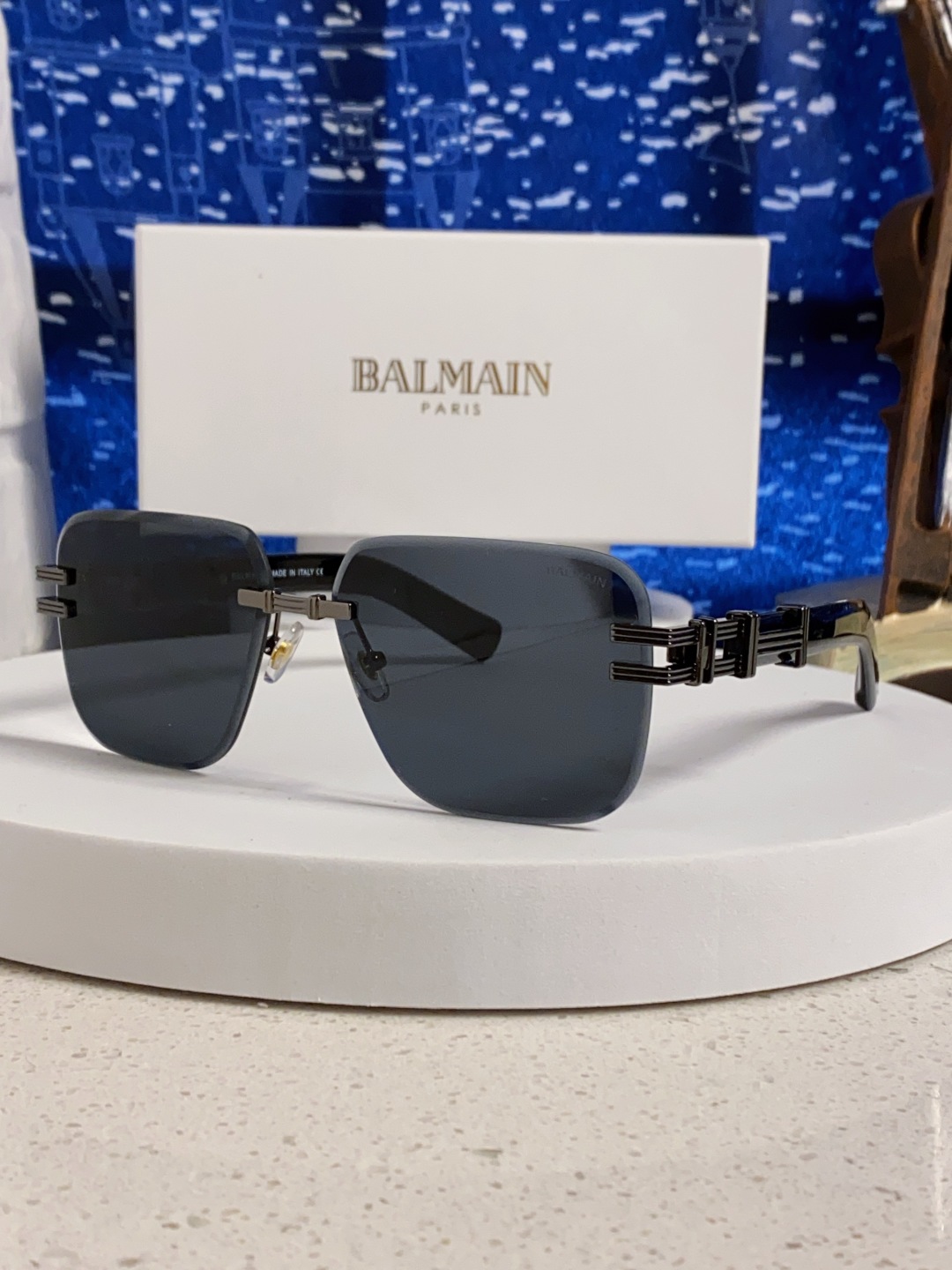 Balmain巴尔曼 2025新款无框太阳眼镜男士大脸开车驾驶防紫外线时尚方形墨镜商务休闲高端 男女通用