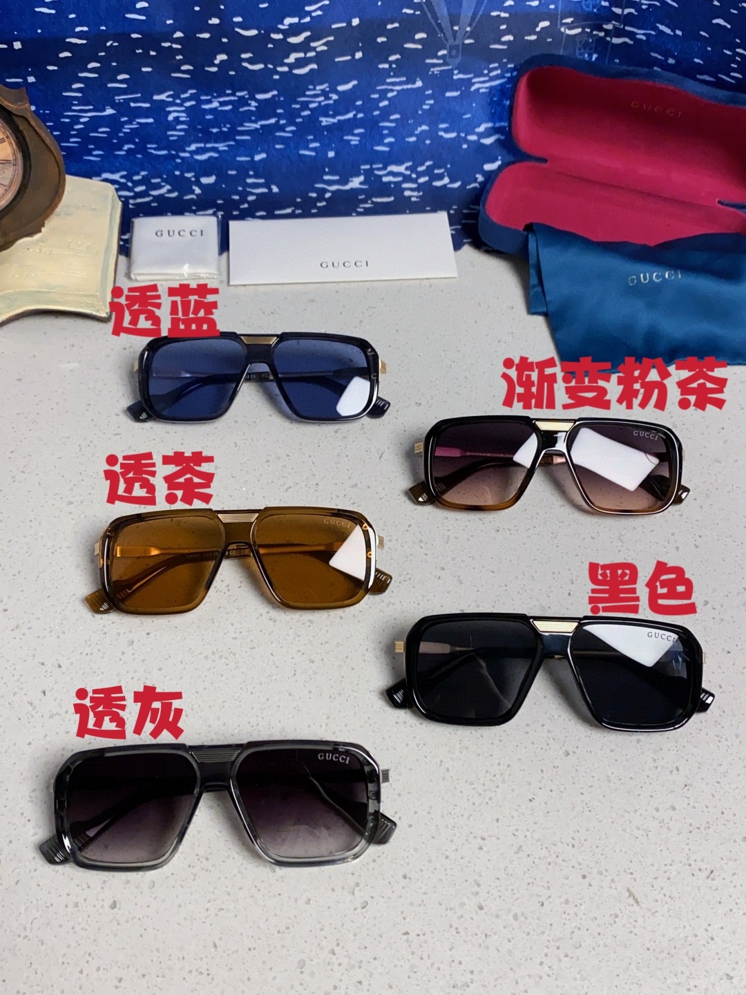 Gucci古奇 2025新款限量版金属飞行员太阳镜男女通用防紫外线墨镜