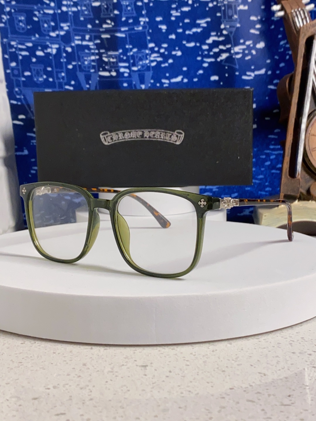 Chrome Hearts 克罗心 2025韩版黑框防蓝光眼镜男女个性可配近视度数素颜平光眼镜架星星装饰