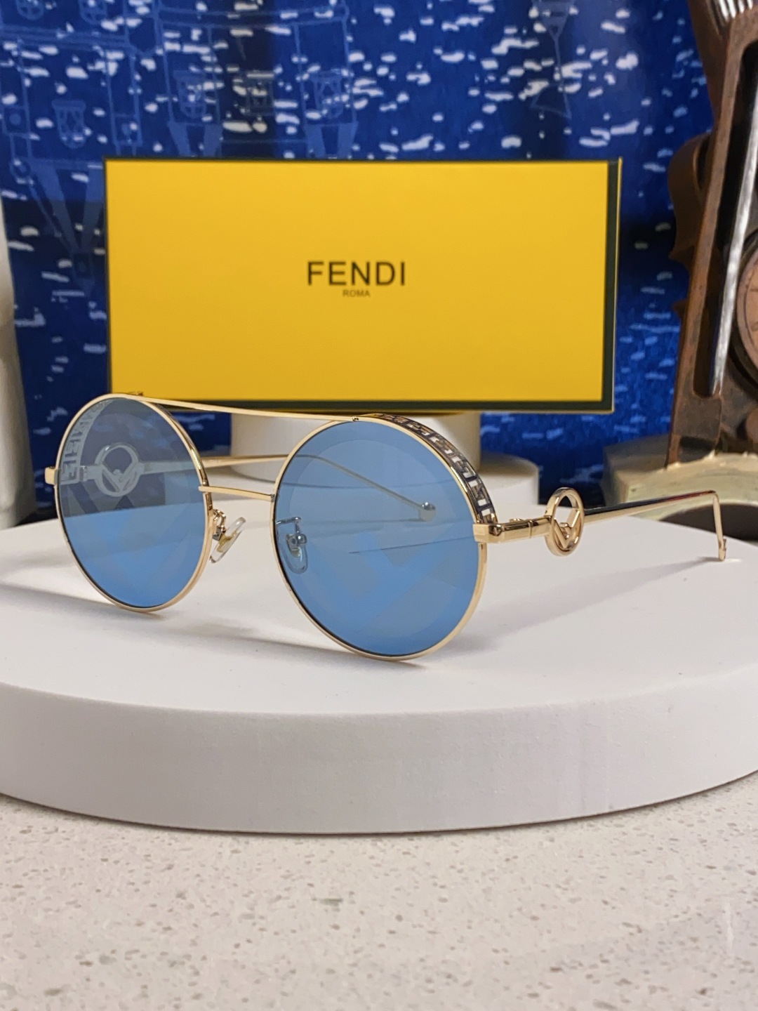 Fendi芬迪 2025新款赛博朋克未来感双梁圆形窄框墨镜男女潮人小脸显瘦嘻哈太阳眼镜