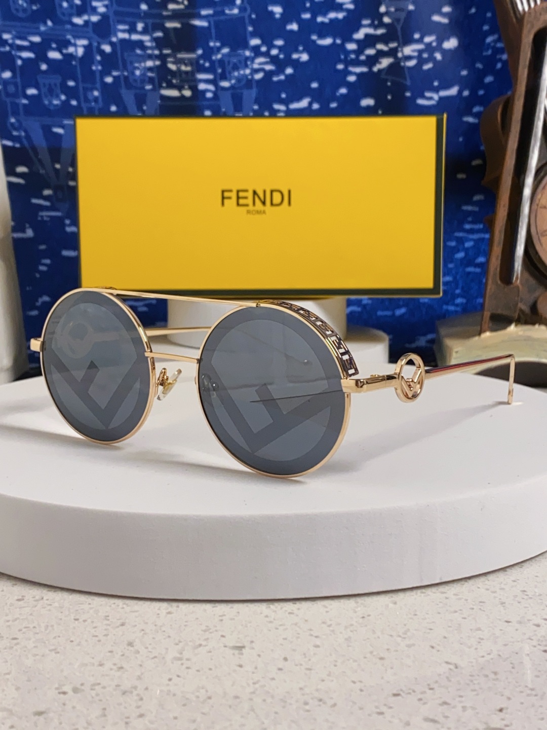 Fendi芬迪 2025新款赛博朋克未来感双梁圆形窄框墨镜男女潮人小脸显瘦嘻哈太阳眼镜
