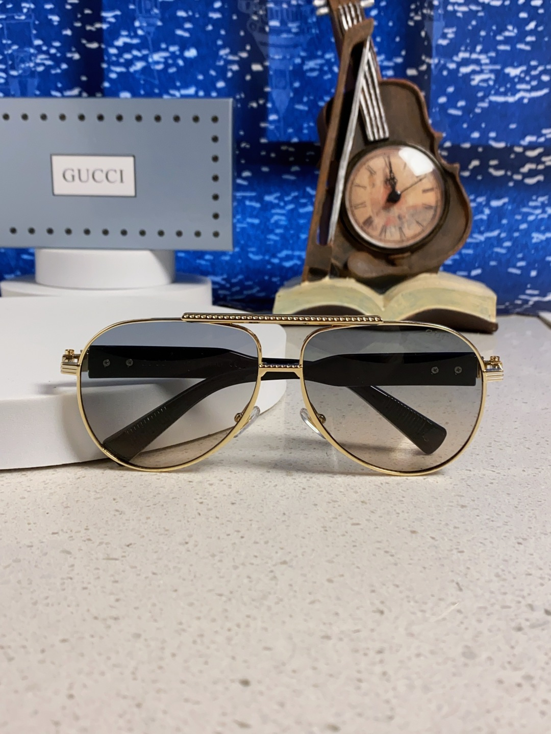 Gucci古奇 2025新款潮款太阳镜防紫外线墨镜男女复古时尚飞行员蛤蟆镜 高端上档次